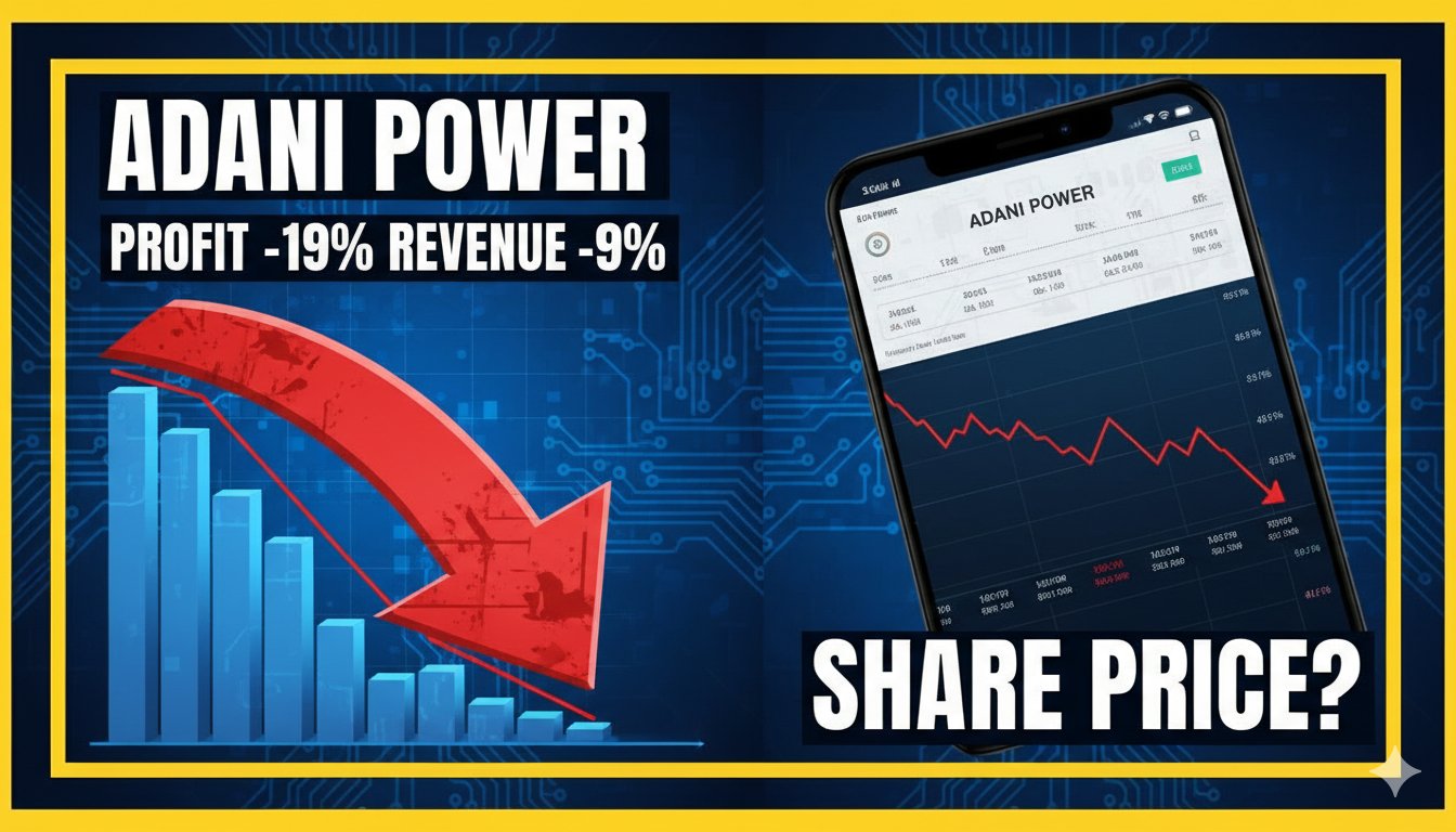 Adani Power financial results graph showing profit and revenue decline
