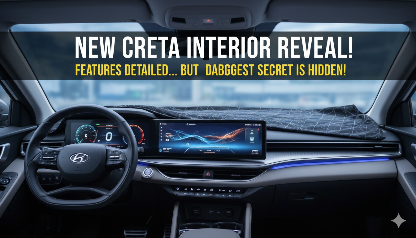 न्यू जनरेशन हुंडई क्रेटा के इंटीरियर का स्पाई शॉट, जिसमें सीट्स और फीचर्स दिख रहे हैं