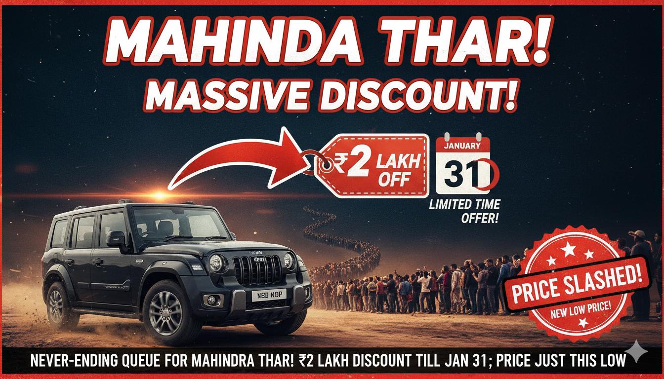 महिंद्रा थार SUV रेड कलर में ऑफ-रोडिंग करते हुए