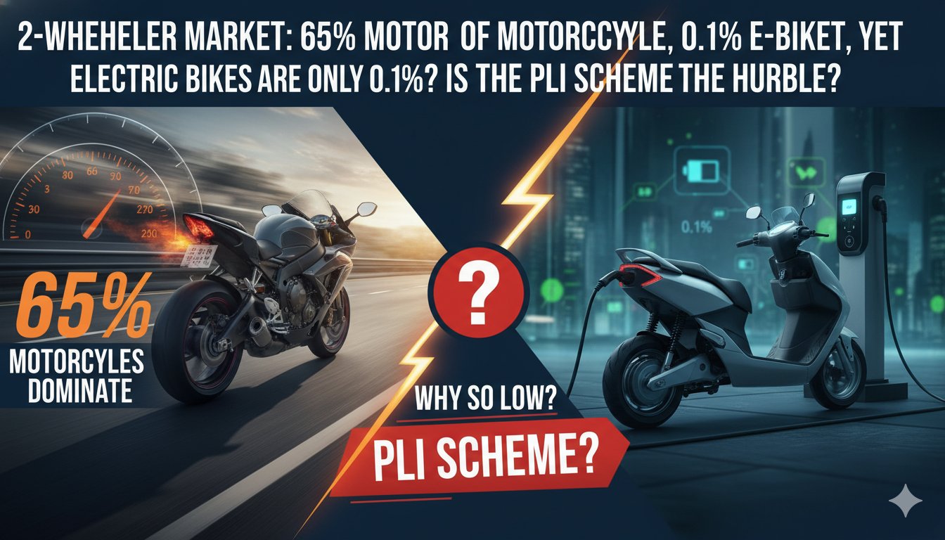भारत में मोटरसाइकिल और इलेक्ट्रिक बाइक की तुलना, बाजार हिस्सेदारी दिखाते हुए ग्राफिक