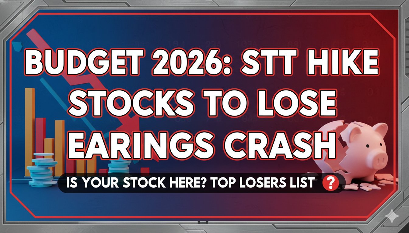 बजट 2026 में STT बढ़ोतरी से प्रभावित शेयरों की लिस्ट दिखाती ग्राफिक इमेज