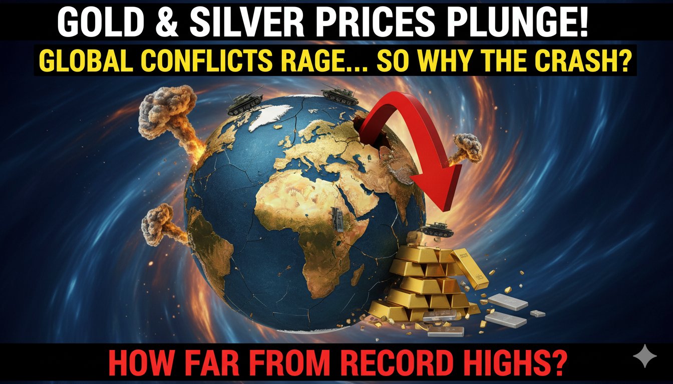 Alt Text for featured image : दुनिया में युद्ध के बीच गिरते सोना और चांदी के भाव का ग्राफ, भारत में आज की कीमतें