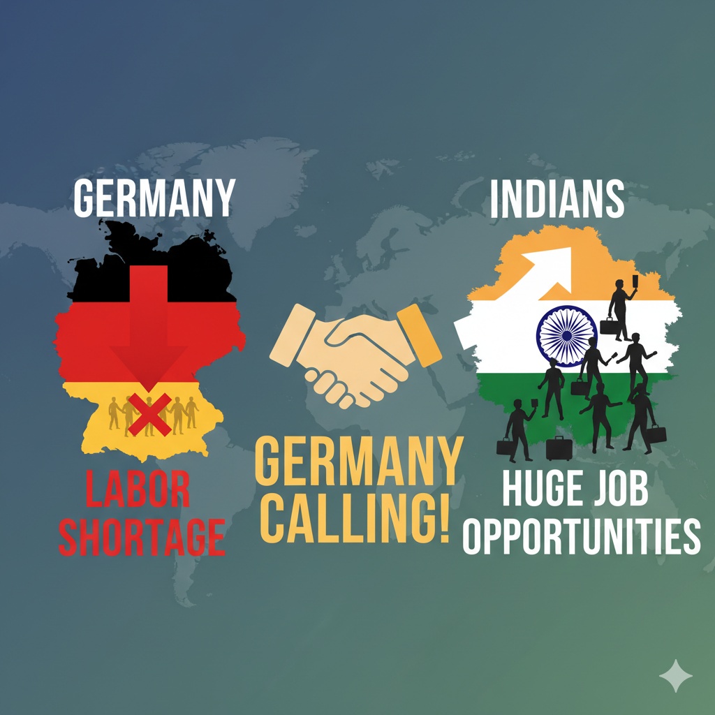 जर्मनी में कुशल श्रमिकों की कमी, भारतीय प्रोफेशनल्स को नौकरी के अवसर दिखाते ग्राफिक
