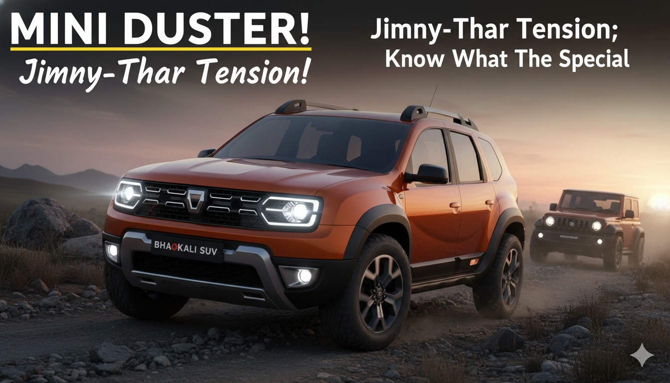 रेनॉल्ट मिनी डस्टर कॉन्सेप्ट एसयूवी का रग्ड फ्रंट लुक, जो जिम्नी और थार को टक्कर देगी
